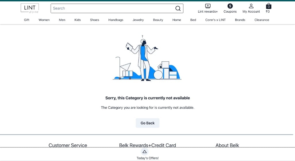 Lint category unavailable empty state screen with go back action