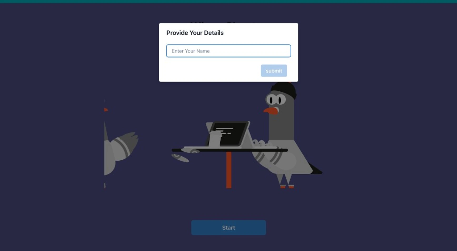 WingShooter start screen with name entry modal